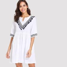 Shein Stripe Contrast Tassel Decoration Dress