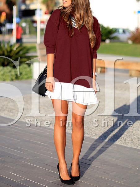 Shein Burgundy Contrast Flounce Dress