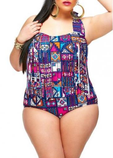 Rosewe Tassel Embellished Two Piece Plus Size Printed Swimwear