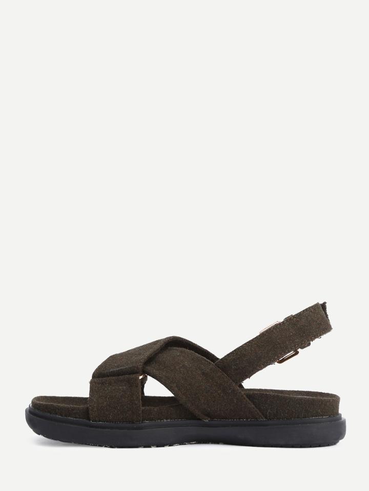 Shein Dark Green Open Toe Crisscross-strap Sandals