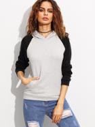 Shein Grey Contrast Raglan Sleeve Hooded Sweatshirt