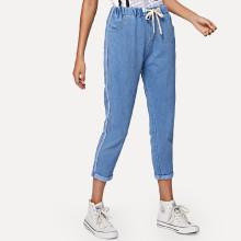 Shein Drawstring Waist Ankle Jeans