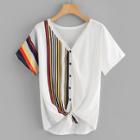 Shein Contrast Striped Button Through Tee