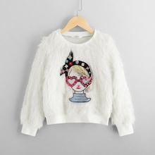 Shein Girls Figure Front Faux Fur Pullover