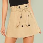 Shein Self Belted Double Button Skirt