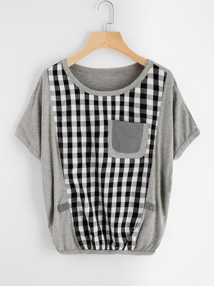 Shein Check Plaid Panel Marled T-shirt
