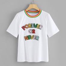 Shein Striped Neck Letter Print Tee