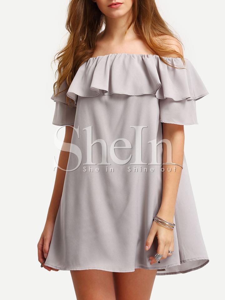 Shein Grey Ruffle Off The Shoulder Shift Dress