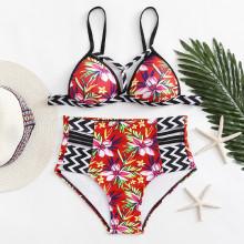 Shein Flower Print Chevron Bikini Set