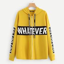 Shein Plus Letter Print Zip Up Sweatshirt