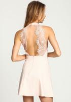Shein Apricot Halter With Lace Backless Dress