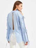 Shein Bow Tie Split Sleeve And Back Blouse