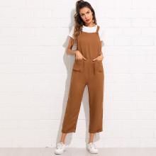 Shein Pocket Front Rolled Up Hem Pinafore Jumpsuit