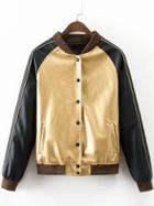 Shein Gold Rib-knit Cuff Sequined Back Button Jacket