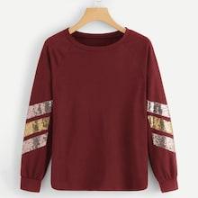 Shein Plus Contrast Sequin Raglan Sleeve Sweatshirt