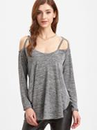 Shein Heather Grey Cold Shoulder Slit Side Curved Hem T-shirt