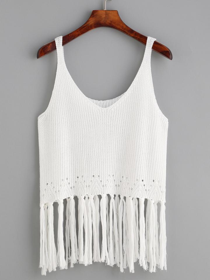 Shein Fringe Trim Knit Tank Top