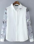 Shein White Sheer Organza Ikat Neat Awesome Long Sleeve Floral Blouse