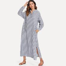 Shein Hidden Pocket Split Side Longline Stripe Dress