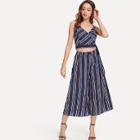 Shein Tie Side Striped Cami Top With Wide Leg Pants