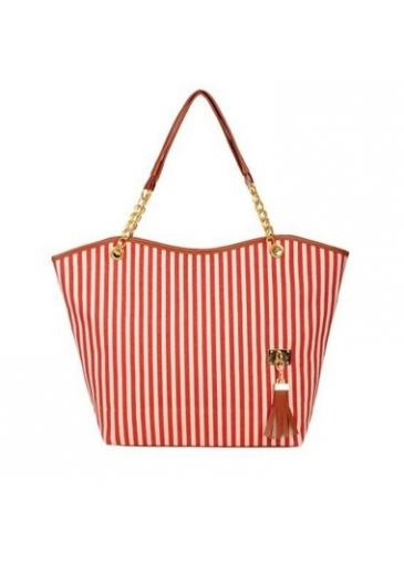 Rosewe Vogue Striped Zipper Closure Canvas Tote Bag