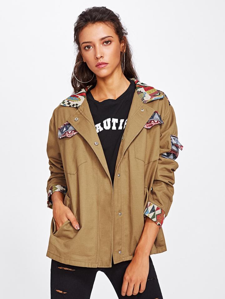 Shein Tribal Crochet Contrast Tassel Back Jacket