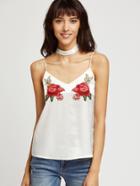 Shein Embroidered Rose Patch Cami Top With Neck Tie