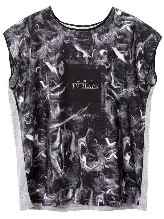 Shein Multicolor Sleeveless Split Side Letter Print T-shirt