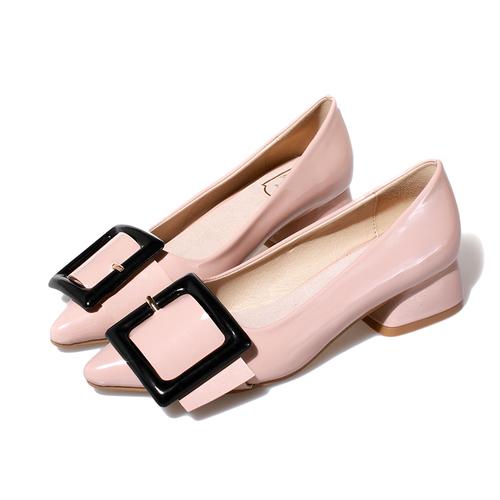 Shein Pink Oversized Rentangle Buckle Featured Flats