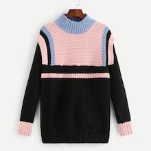 Shein Colorblock Stand Collar Sweater