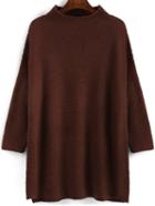 Shein Camel Mock Neck Split Loose Sweater