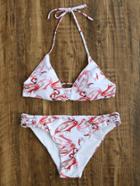 Shein Red Printed Ladder Cutout Halter Bikini Set