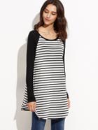 Shein Black And White Striped Raglan Sleeve T-shirt