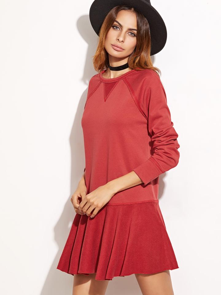 Shein Red Tied Open Back Drop Waist Sweatshirt Dress