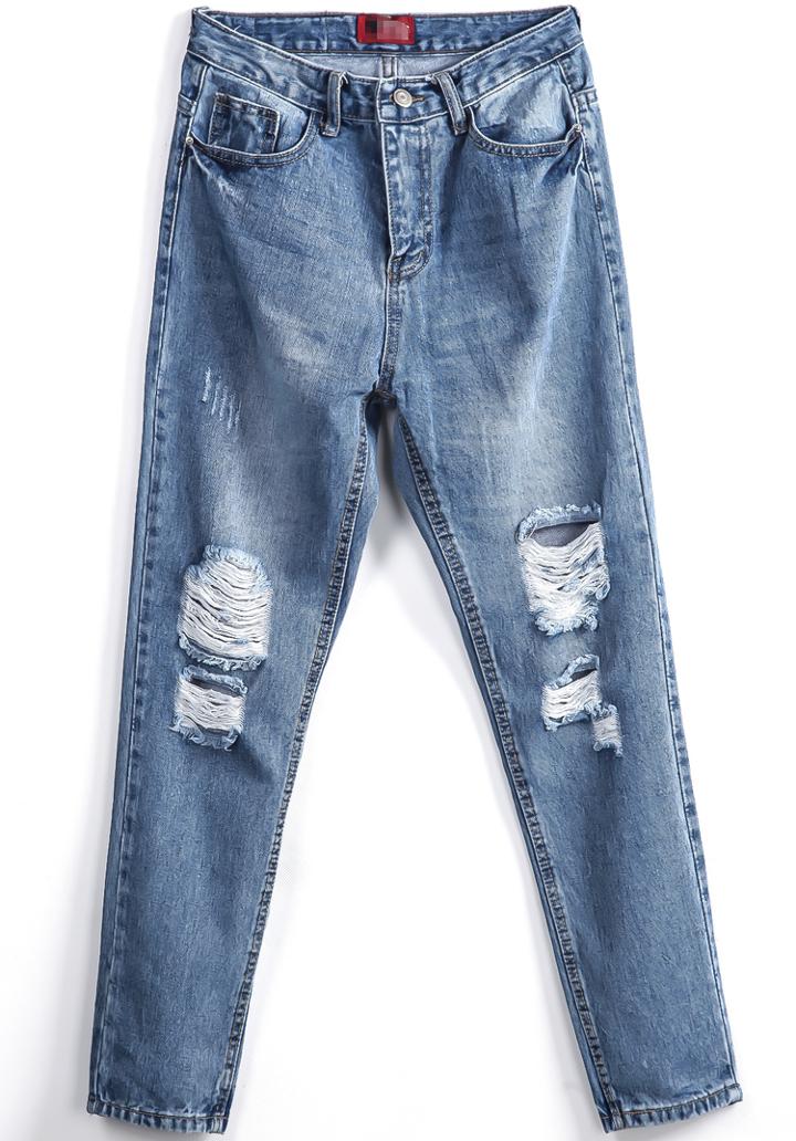 Shein Blue Bleached Ripped Pockets Denim Pant