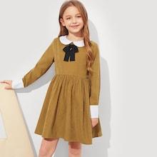 Shein Girls Contrast Collar Bow Front Dress
