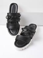Shein Black Contrast Sole Slip On Sandals With Bow
