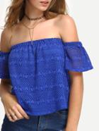 Shein Off-the-shoulder Hollow Out Lace Blouse - Blue