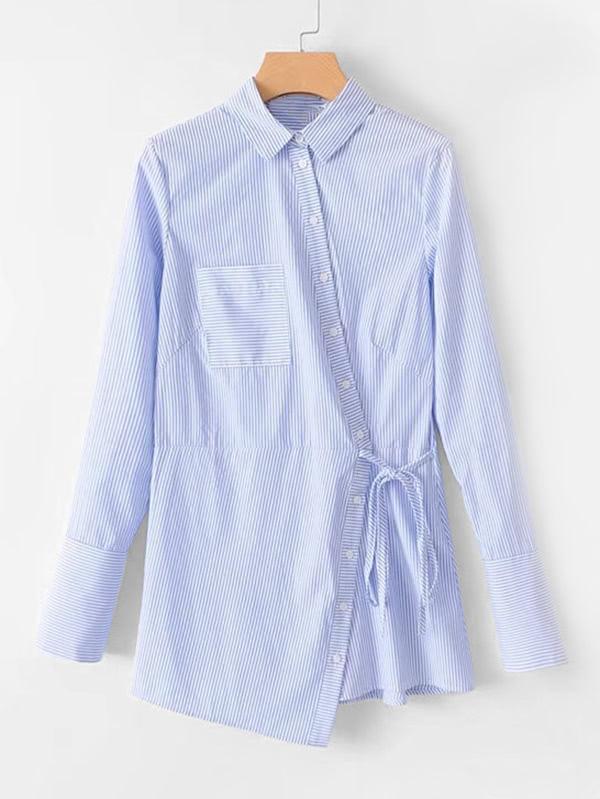 Shein Self Tie Striped Shirt Dress