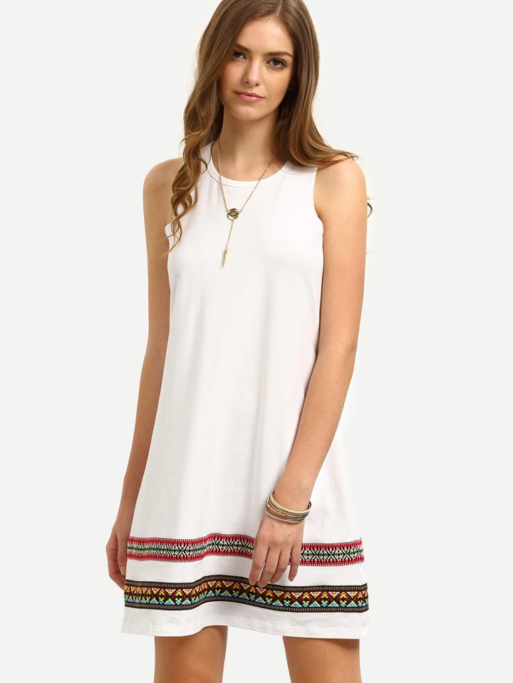 Shein White Vintage-faced Sleeveless Shift Dress