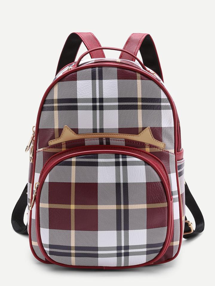 Shein Front Pocket Casual Plaid Backpack