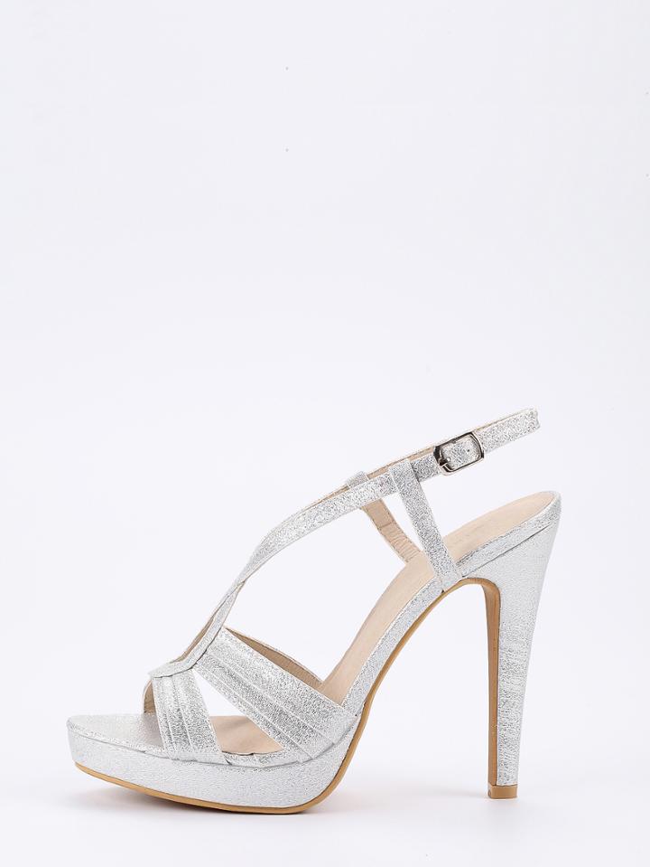 Shein Faux Leather Cutout Crisscross Heels - Silver