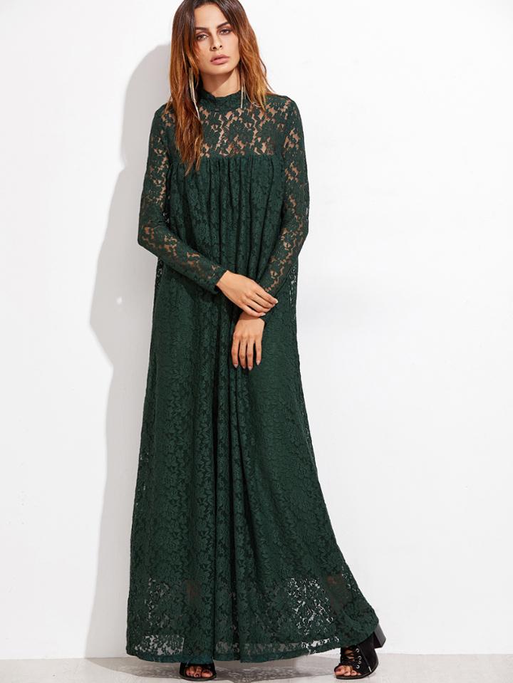 Shein Lace Overlay Full Length Smock Dress