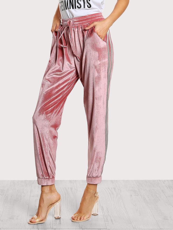 Shein Shirred Waist Velvet Sweatpants
