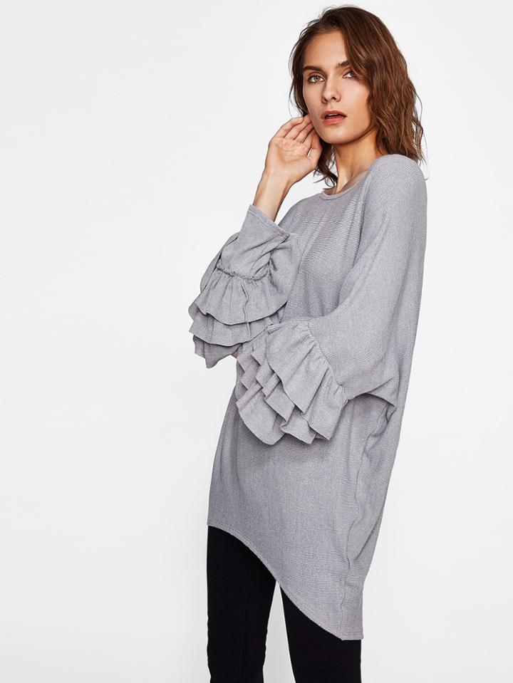 Shein Tiered Bell Sleeve Dip Hem Dolman Tee