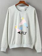 Shein Grey Fly Print Sweatshirt