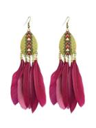 Shein Red New Tibetan Design Feather Chandelier Earrings