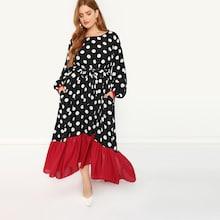 Shein Plus Contrast Ruffle Hem Polka Dot Dress