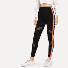 Shein Mesh Insert Striped Tape Side Leggings