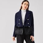 Shein Faux Fur Trim Double Breasted Coat